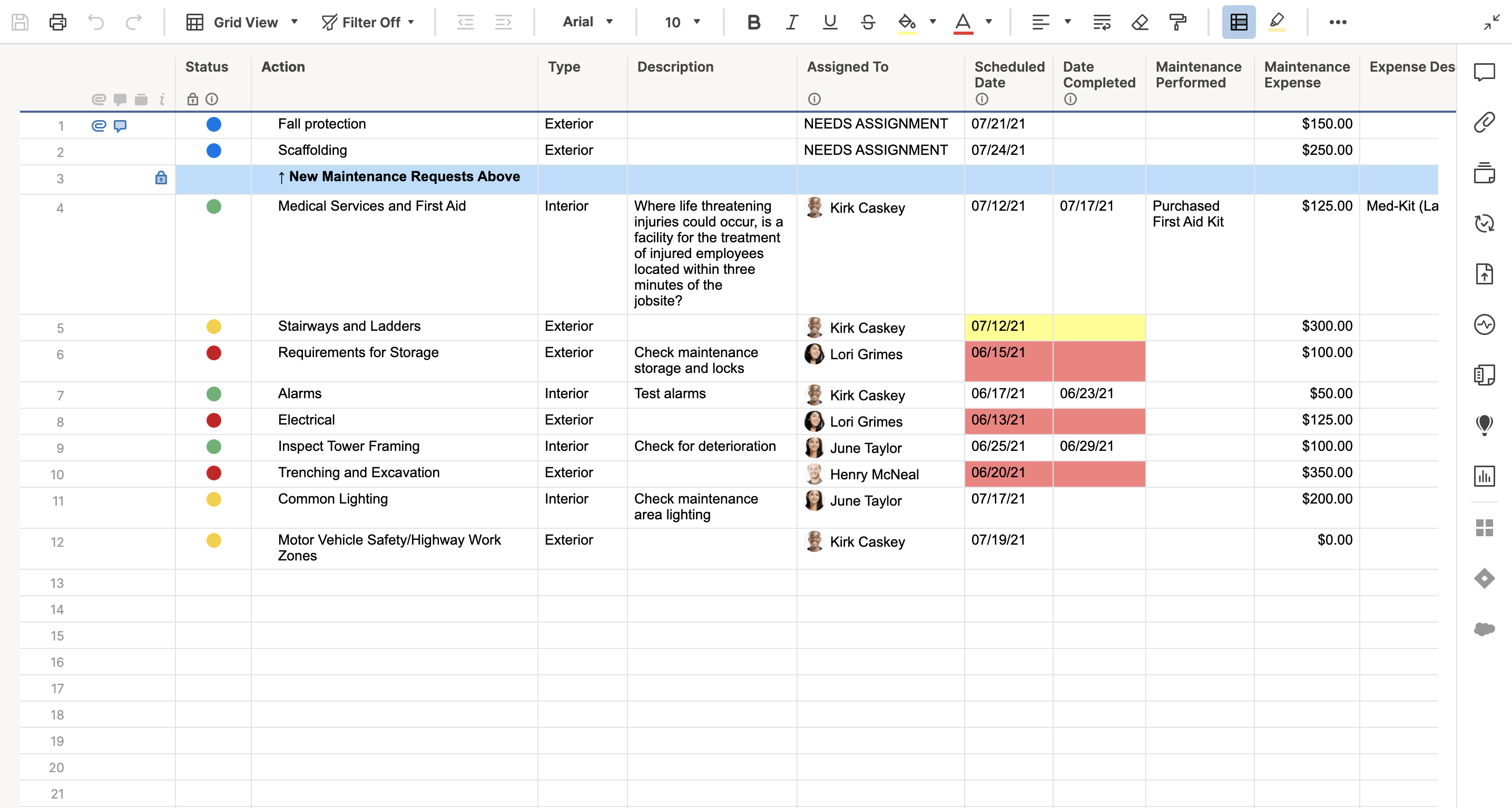 Maintenance List Template Smartsheet
